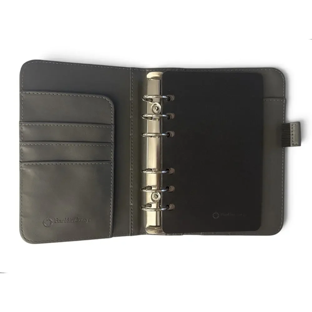 Franklin Covey Gray Black Pocket Faux Leather Open Binder Planner 6 Ring 2004